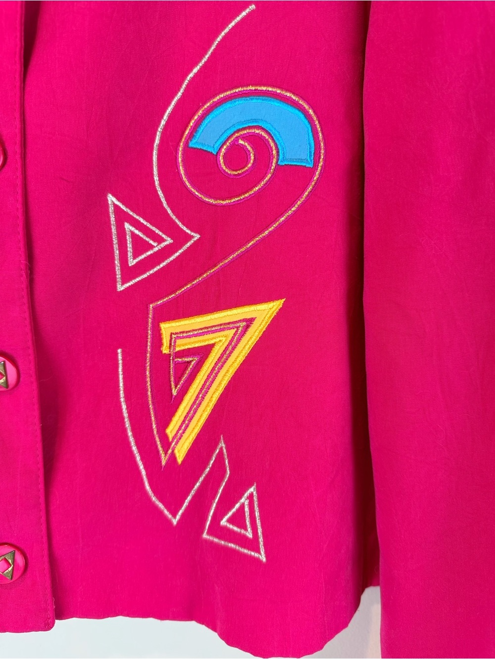 City Girl Hot Pink Embroidered Button-Front Jacket Size Large Petite - Picture 4 of 8